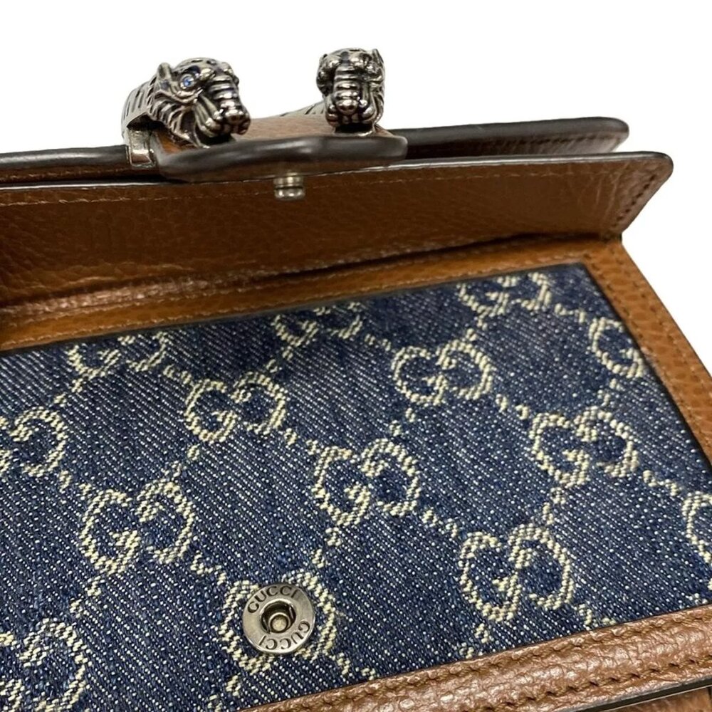 GUCCI Dionysus GG Super Mini Bag Navy Beige Dark Brown Denim Leather 1208-101424 - Picture 8 of 14